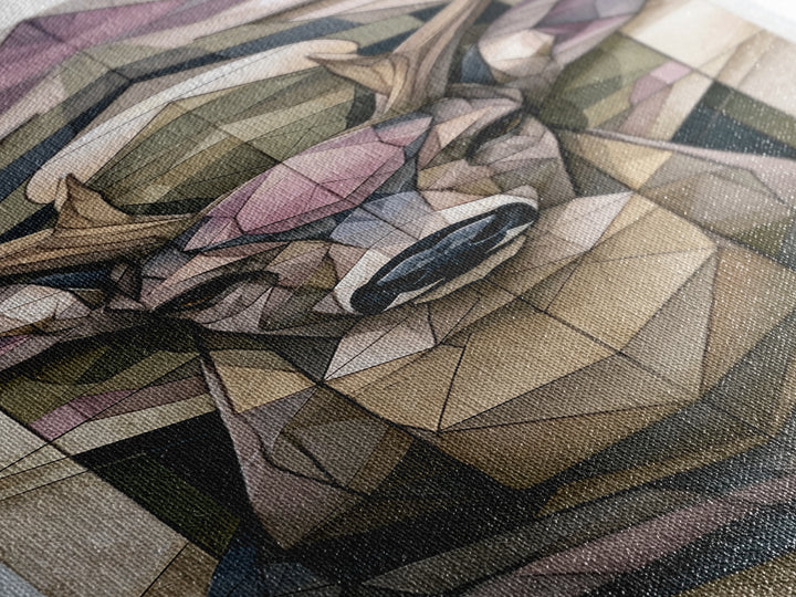 Sacred Deer Formed from Geometric Facets Canvas Print, Sacred Geometry Art, Large Wall Art, Living Room Decor, Geometry, SGA-1x3-43