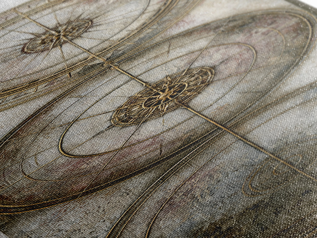 Gold Line Compass Mandala on Parchment Canvas Print, Sacred Geometry Art, Gallery Decor, Living Room Decor, Abstract Art, SGA-1x3-9