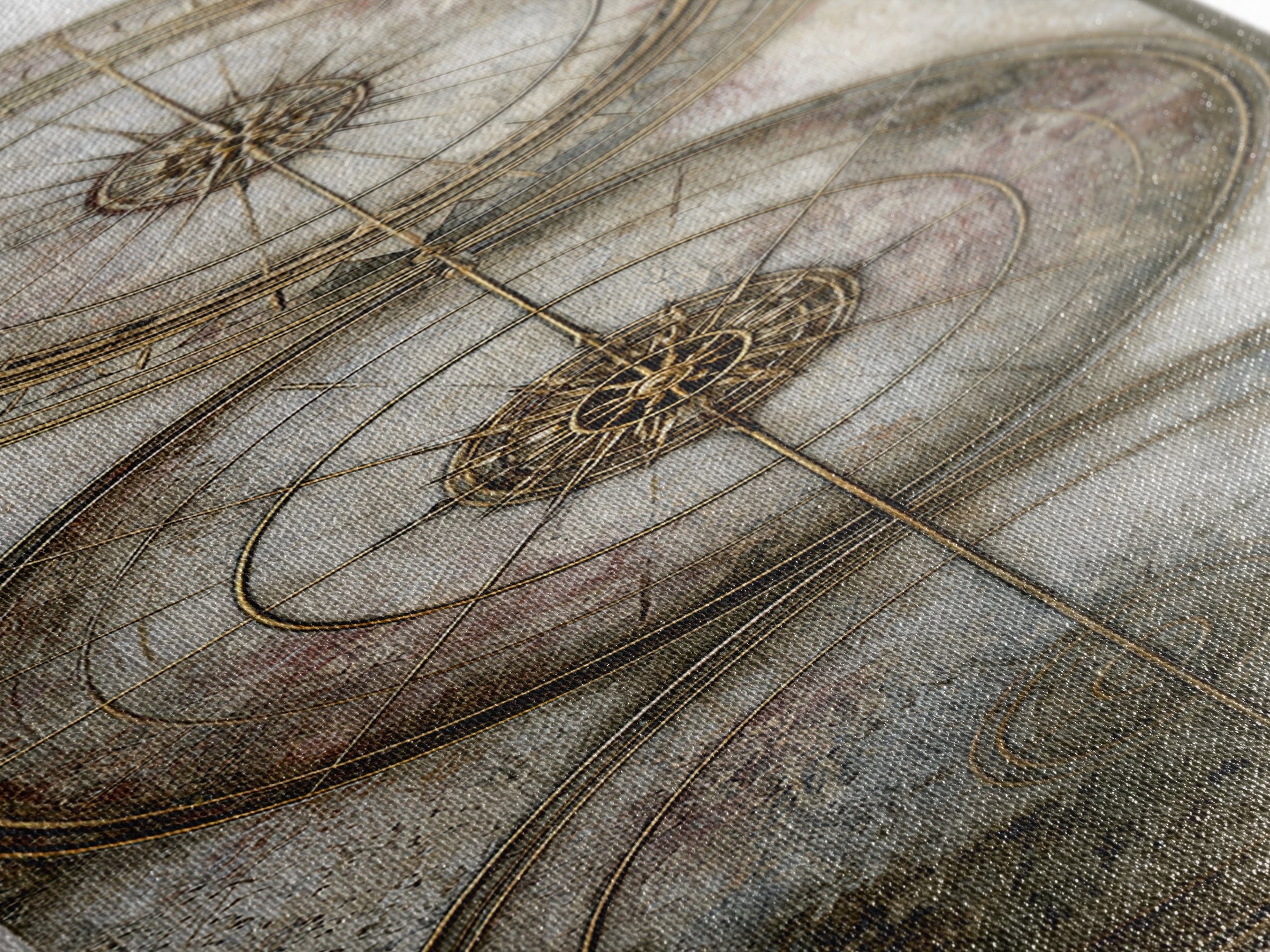Gold Line Compass Mandala on Parchment Canvas Print, Sacred Geometry Art, Gallery Decor, Living Room Decor, Abstract Art, SGA-1x3-9