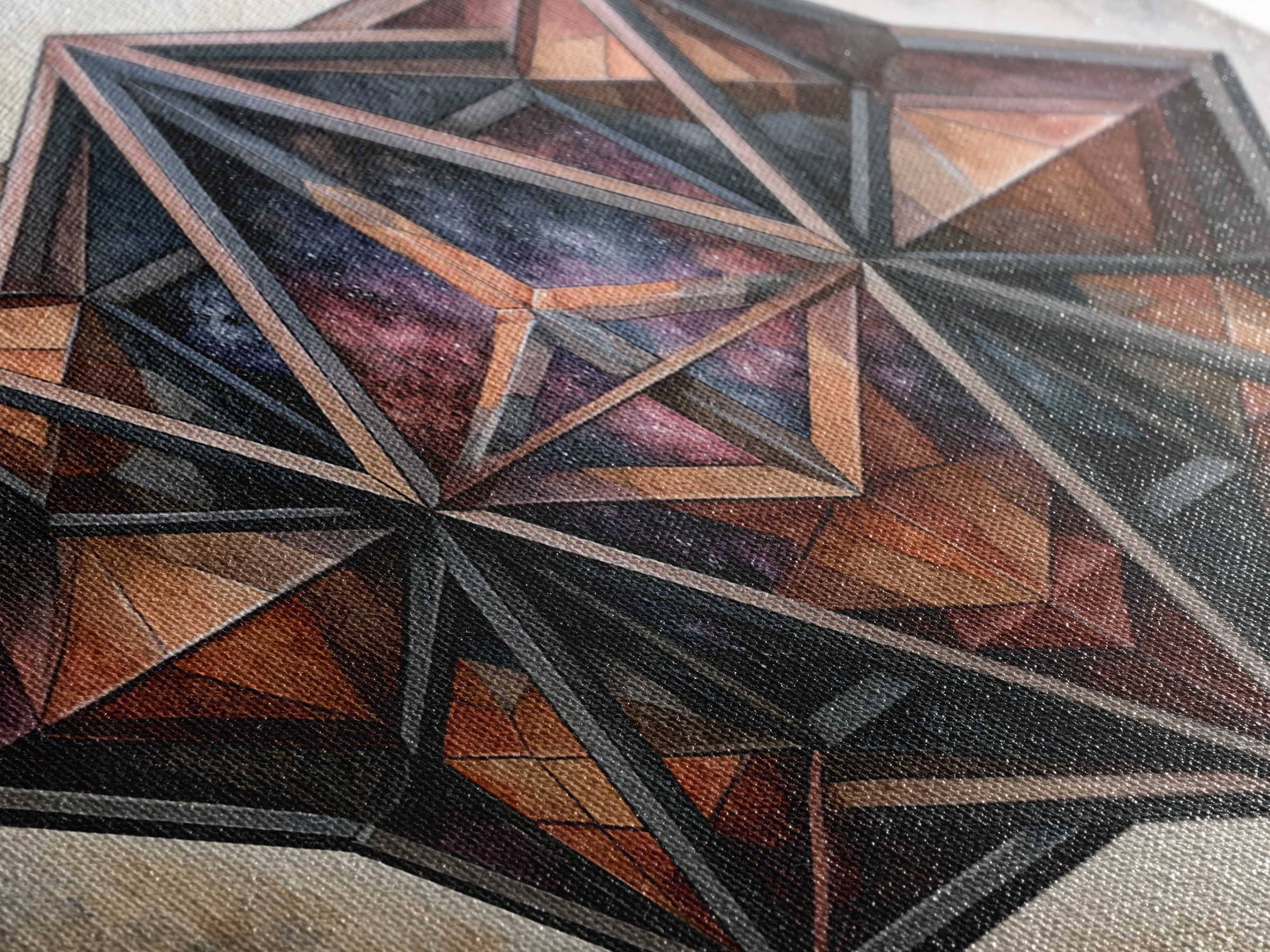 Star Tetrahedron with Watercolor Galaxy Wash Canvas Print, Sacred Geometry Art, Wabi Sabi Art, Living Room Decor, Geometry, SGA-2x1-100