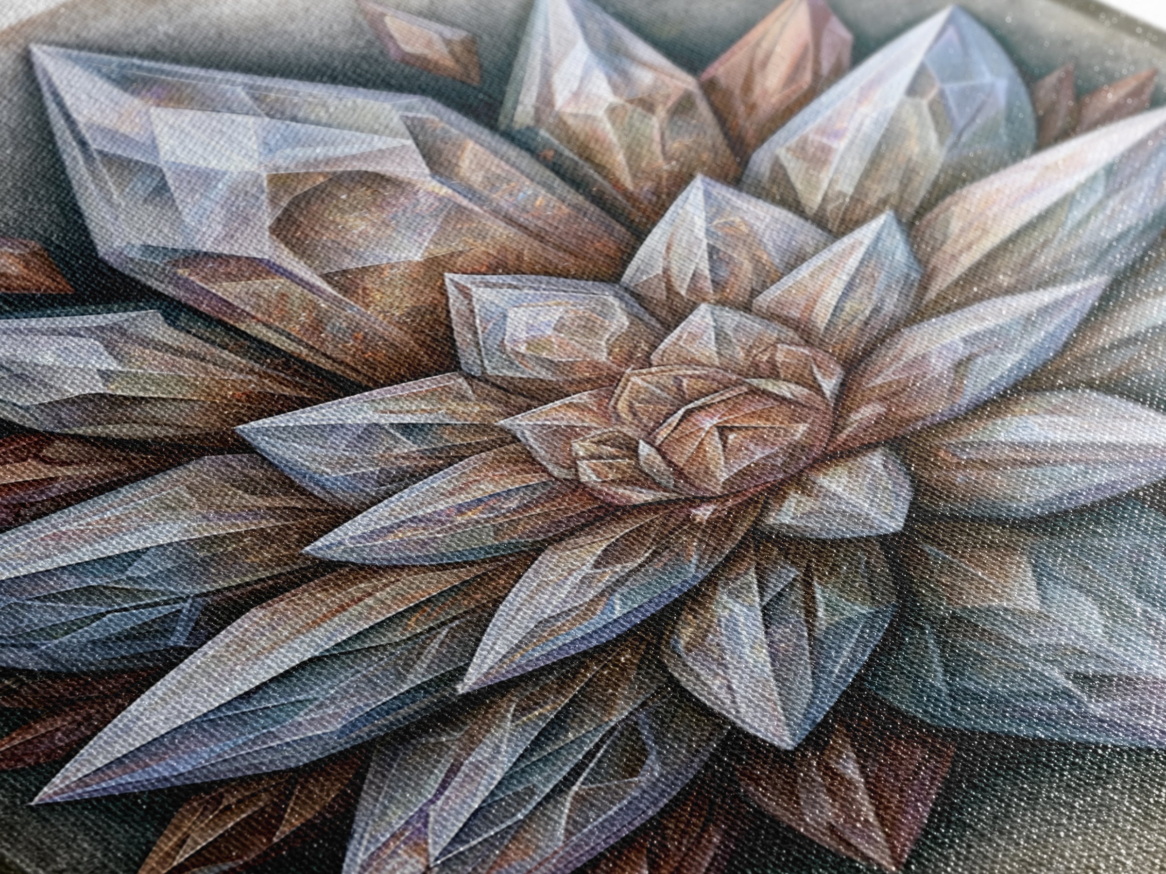 Crystal Lotus Arrangement Framed Canvas Print, Sacred Geometry Art, Boho Wall Decor, Living Room Decor, Fine Art, Geometry, SGA-2x3-28