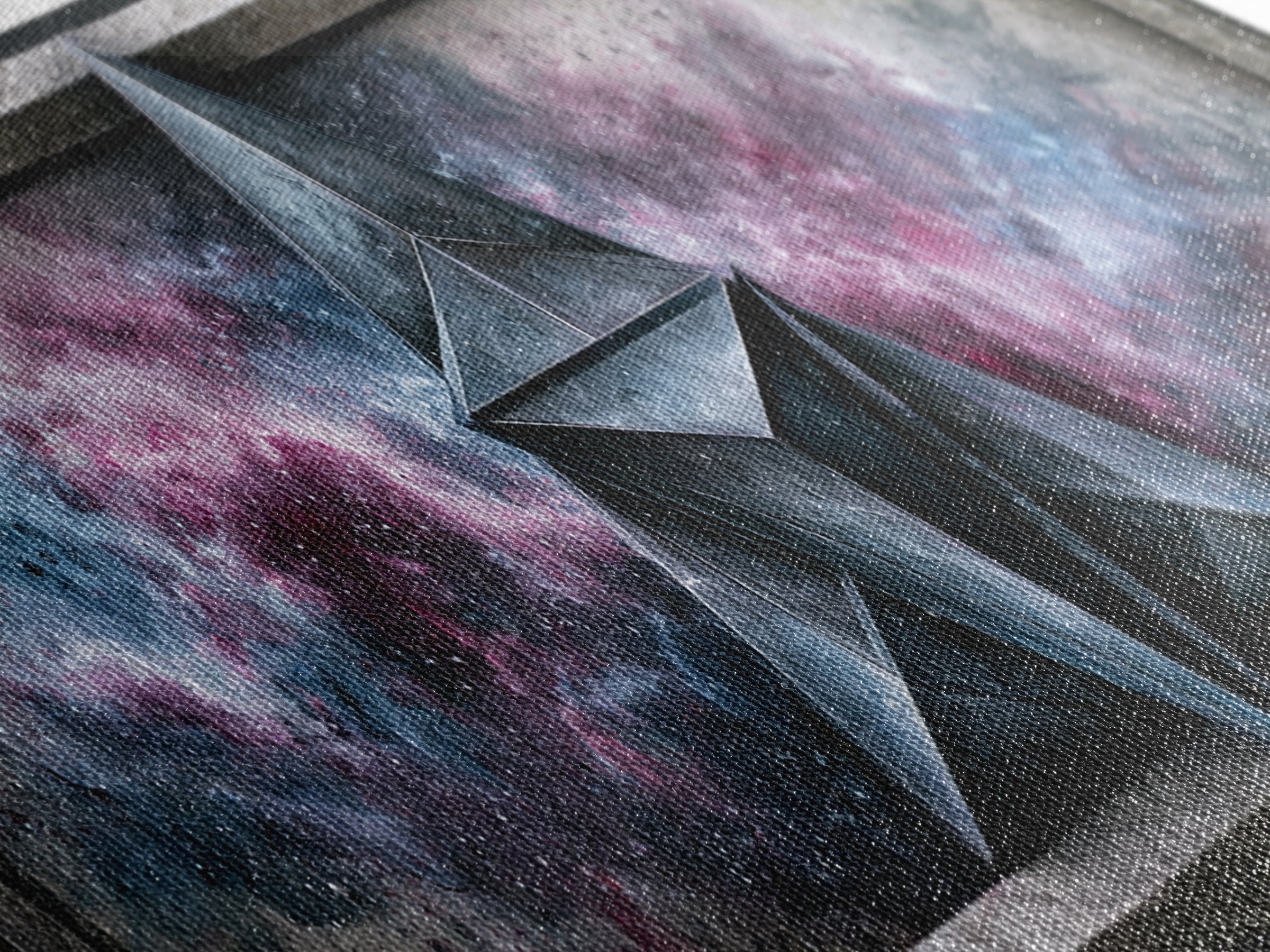 Star Tetrahedron with Watercolor Galaxy Wash Canvas Print, Sacred Geometry Art, Spiritual Wall Art, Living Room Decor, Geometry, SGA-3x1-24