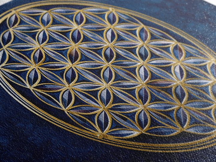 Flower of Life Pattern Framed Canvas Print, Sacred Geometry Art, Floral Prints, Living Room Decor, Oil Painting, Geometry, SGA-3x2-5