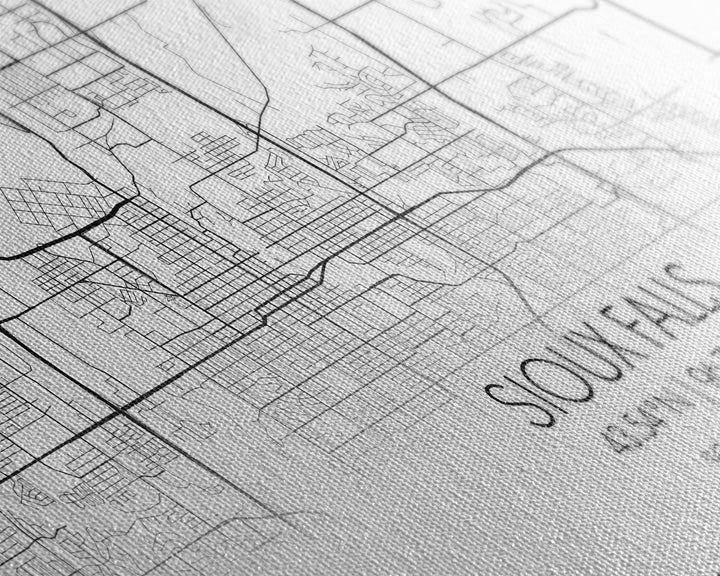 Sioux Falls City Map, South Dakota Art, Map Print, Modern Wall Art, Wall Art, Canvas Art, Large Wall Art, Unique Wall Décor, Office Prints