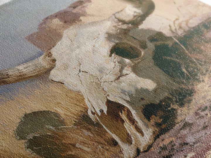 Sun Bleached Longhorn Skull Still Life Framed Canvas Print, Southwestern Art, Southwestern Decor, Abstract Art, Mesa, SOU-1x1-57