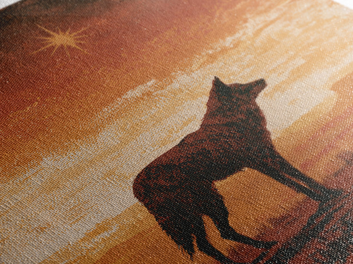 Coyote Silhouette Beneath Starry Sky Framed Canvas Print, Southwestern Art, Neutral Decor, Southwestern Decor, Fine Art, Mesa, SOU-1x1-63