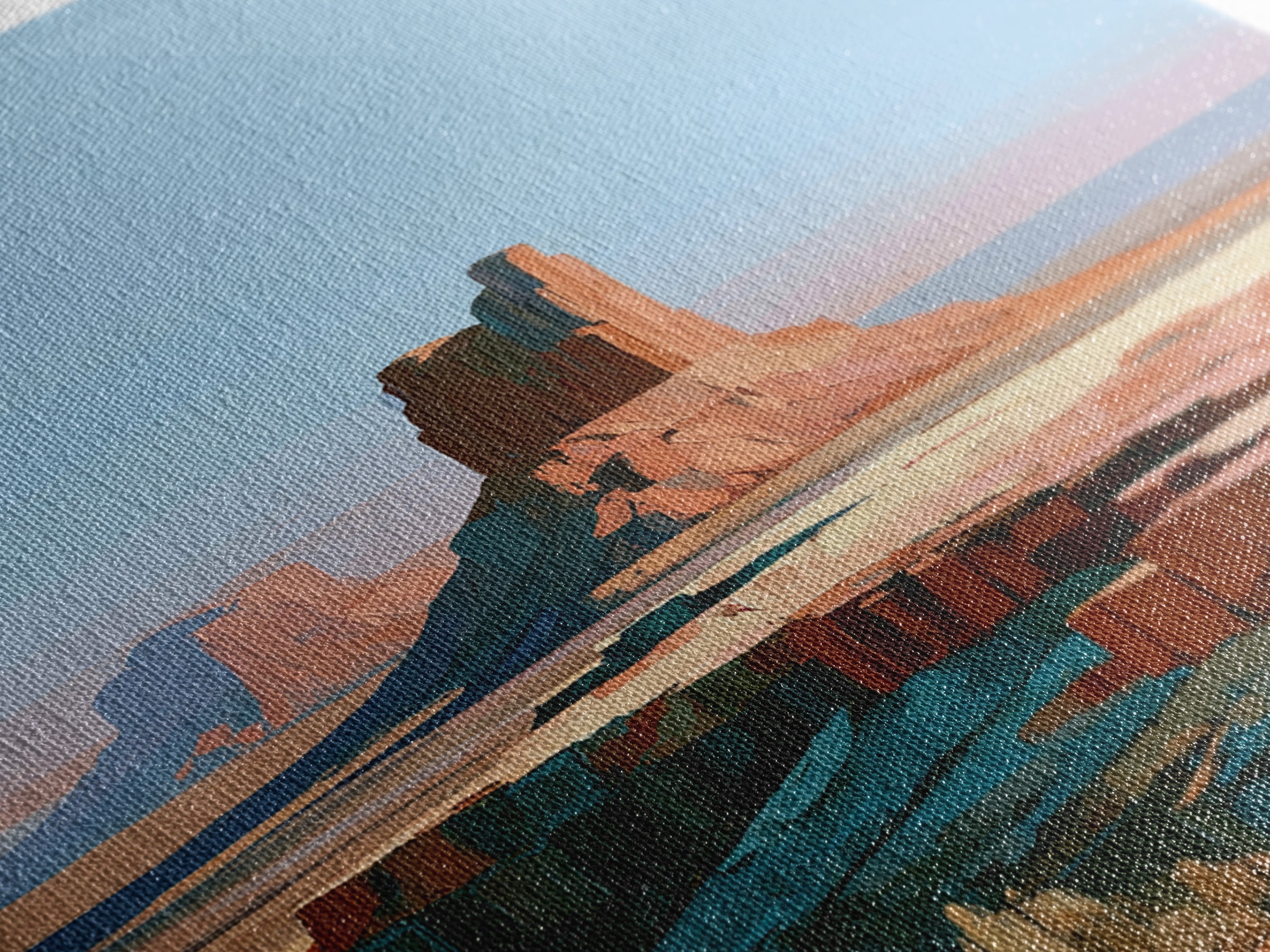 Desert Mesas in Terracotta and Turquoise Framed Canvas Print, Southwestern Art, Southwestern Decor, Watercolor Art, Mesa, SOU-1x1-73
