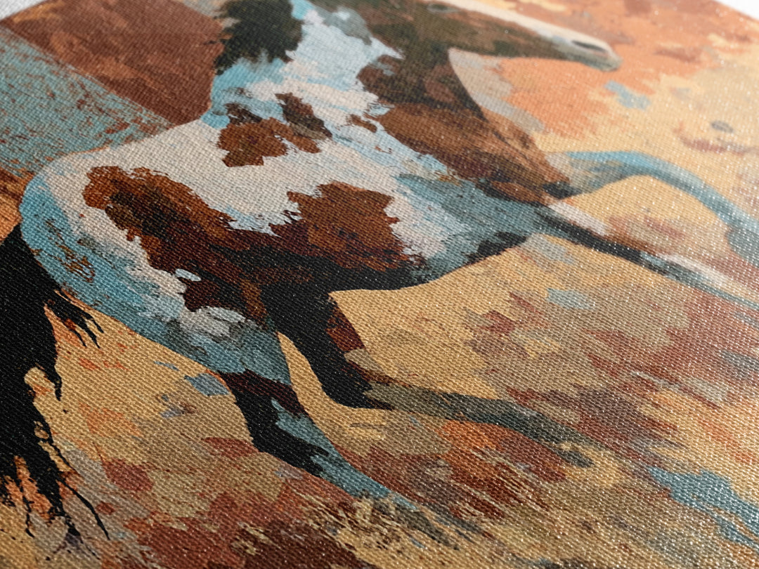 Wild Mustang Running Through Dusty Canyon Framed Canvas Print, Southwestern Art, Southwestern Decor, Oil Painting, Mesa, SOU-2x1-50