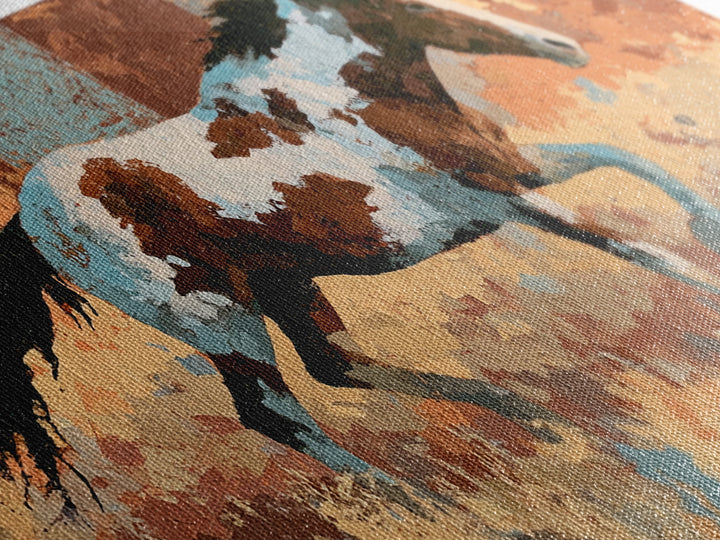 Wild Mustang Running Through Dusty Canyon Framed Canvas Print, Southwestern Art, Southwestern Decor, Oil Painting, Mesa, SOU-2x1-50