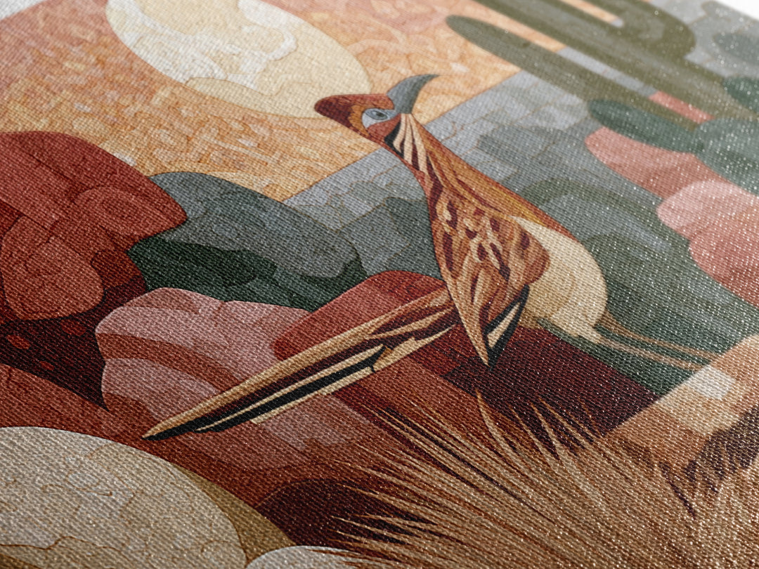 Roadrunner under a Pale Desert Moon Canvas Print, Southwestern Art, Western Decor, Southwestern Decor, Fine Art, Mesa, SOU-2x1-76