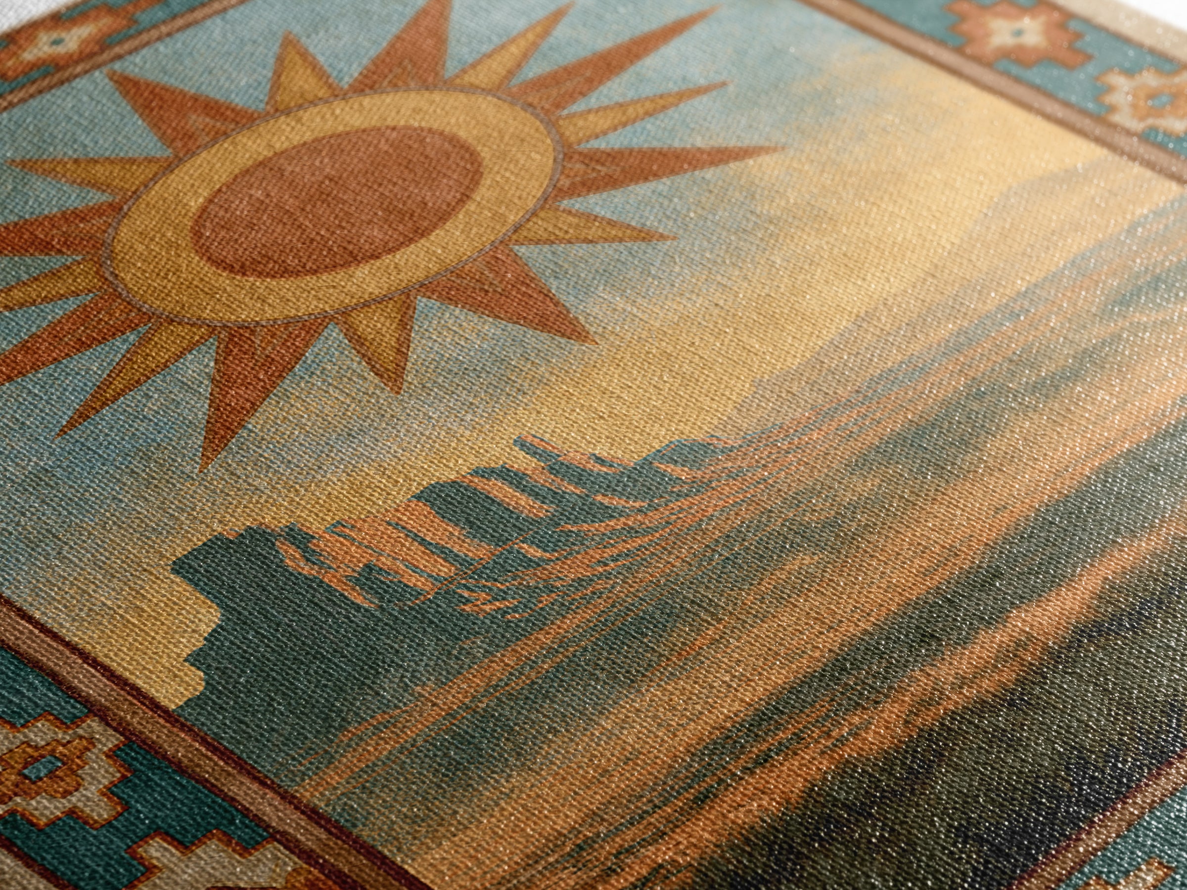 Sun Symbol with Geometric Southwest Border Canvas Print, Southwestern Art, Southwestern Decor, Abstract Art, Mesa, SOU-2x3-5