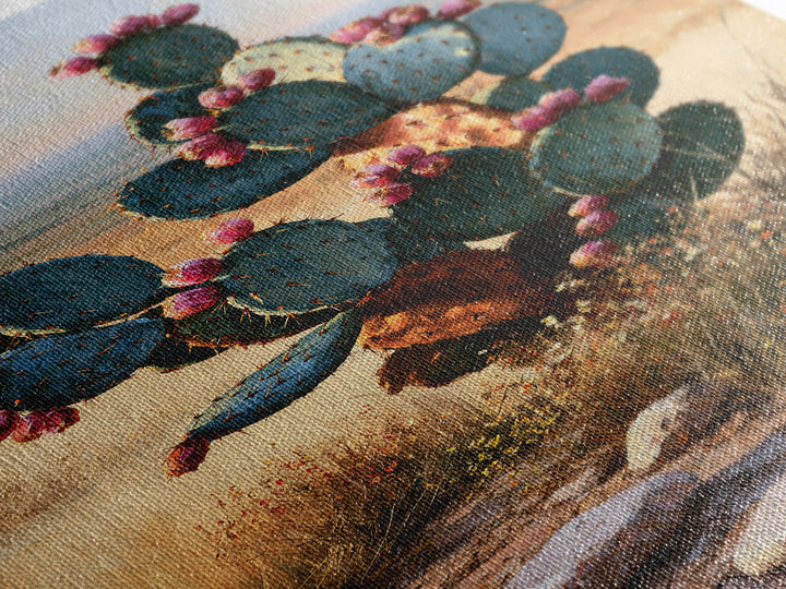 Prickly Pear Cactus Framed Canvas Print, Southwestern Art, Western Art, Southwestern Decor, Fine Art, Mesa, Textured Painting, SOU-2x3-87