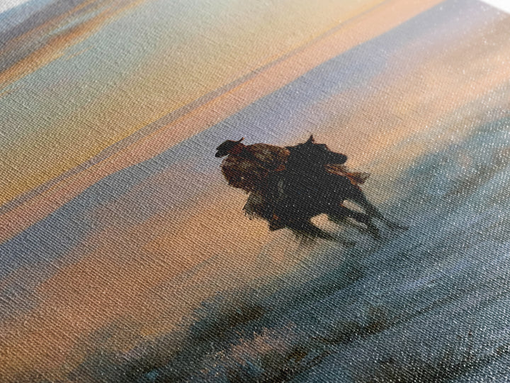Horse Rider Crossing Desert at Dusk Canvas Print, Southwestern Art, Native American Art, Southwestern Decor, Fine Art, Mesa, SOU-2x3-99