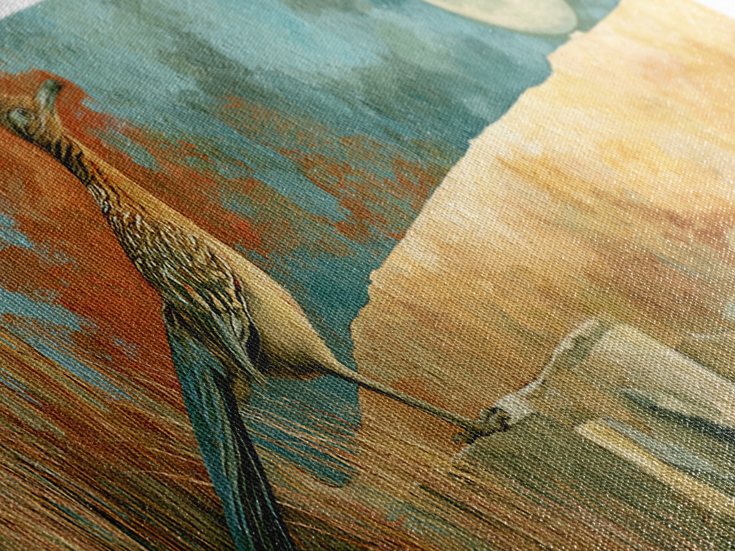 Roadrunner under a Pale Desert Moon Canvas Print, Southwestern Art, Antique Oil Painting, Southwestern Decor, Fine Art, Mesa, SOU-3x1-24