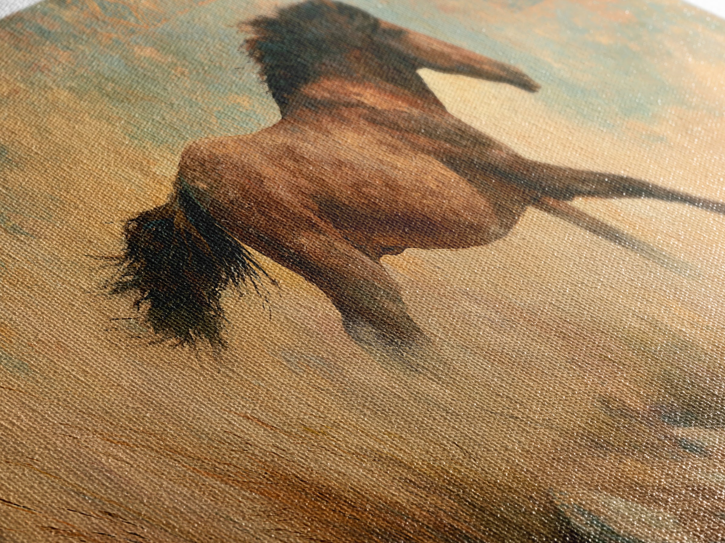 Wild Mustang Running Through Dusty Canyon Canvas Print, Southwestern Art, Landscape Painting, Southwestern Decor, SOU-3x1-46