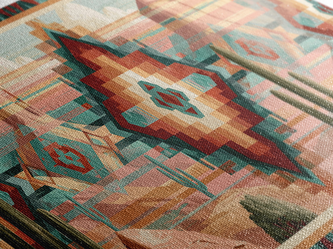Navajo Geometric Pattern Canvas Print, Southwestern Art, Oil Painting, Southwestern Decor, Fine Art, Mesa, Oil Paintings, SOU-3x1-92