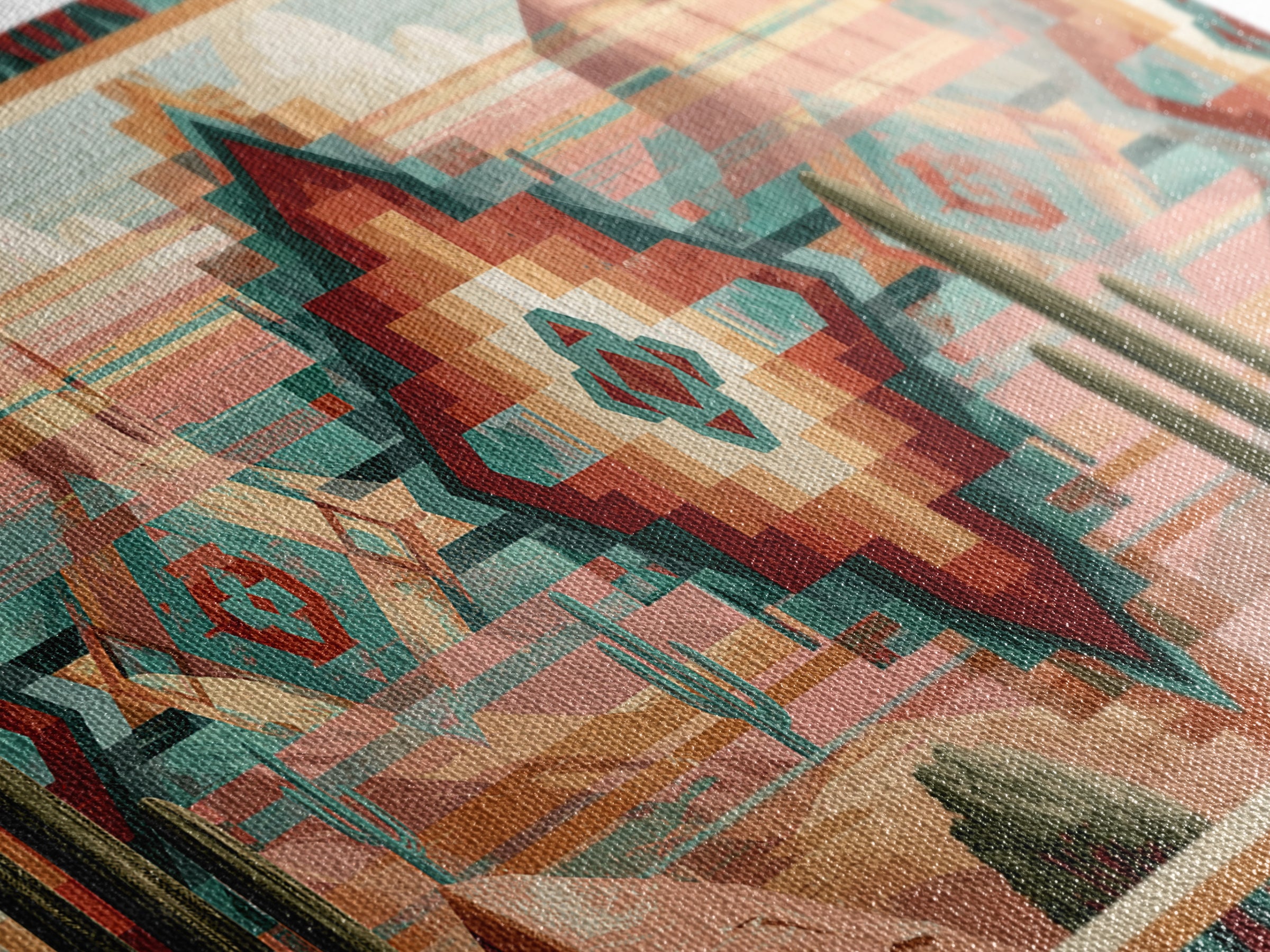 Navajo Geometric Pattern Canvas Print, Southwestern Art, Oil Painting, Southwestern Decor, Fine Art, Mesa, Oil Paintings, SOU-3x1-92