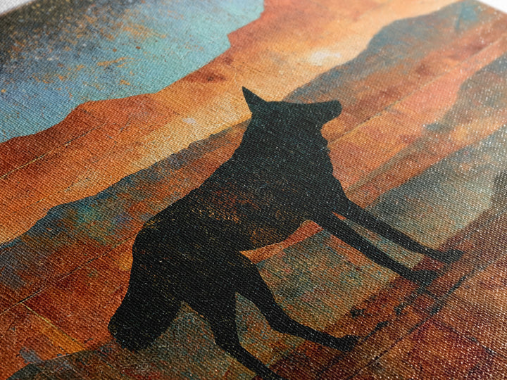 Coyote Silhouette Beneath Starry Sky Framed Canvas Print, Southwestern Art, Statement Artwork, Southwestern Decor, Mesa, SOU-3x2-19