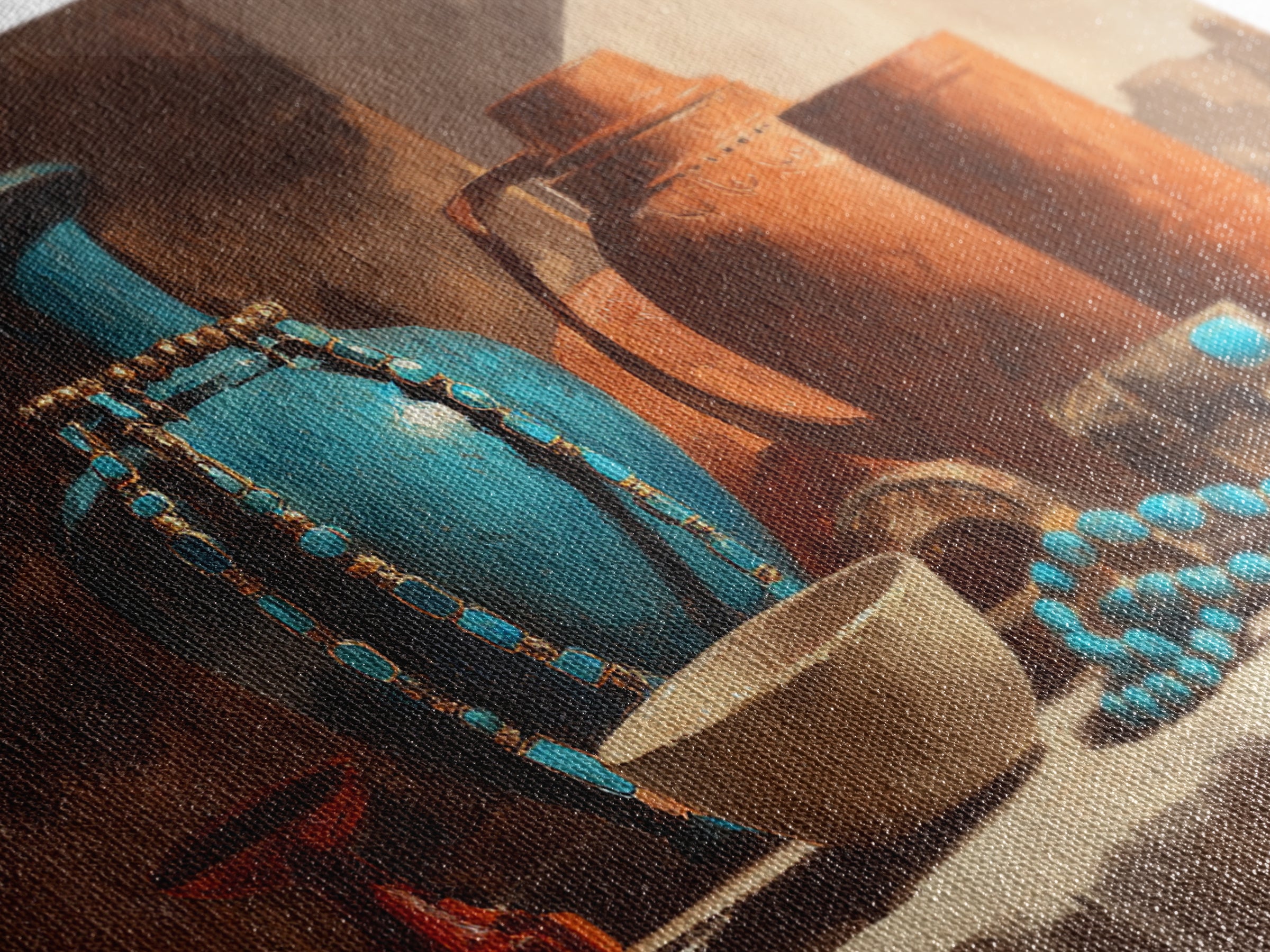 Adobe Doorway with Turquoise Blue Shadow Canvas Print, Southwestern Art, Antique Oil Painting, Southwestern Decor, Mesa, SOU-3x2-33