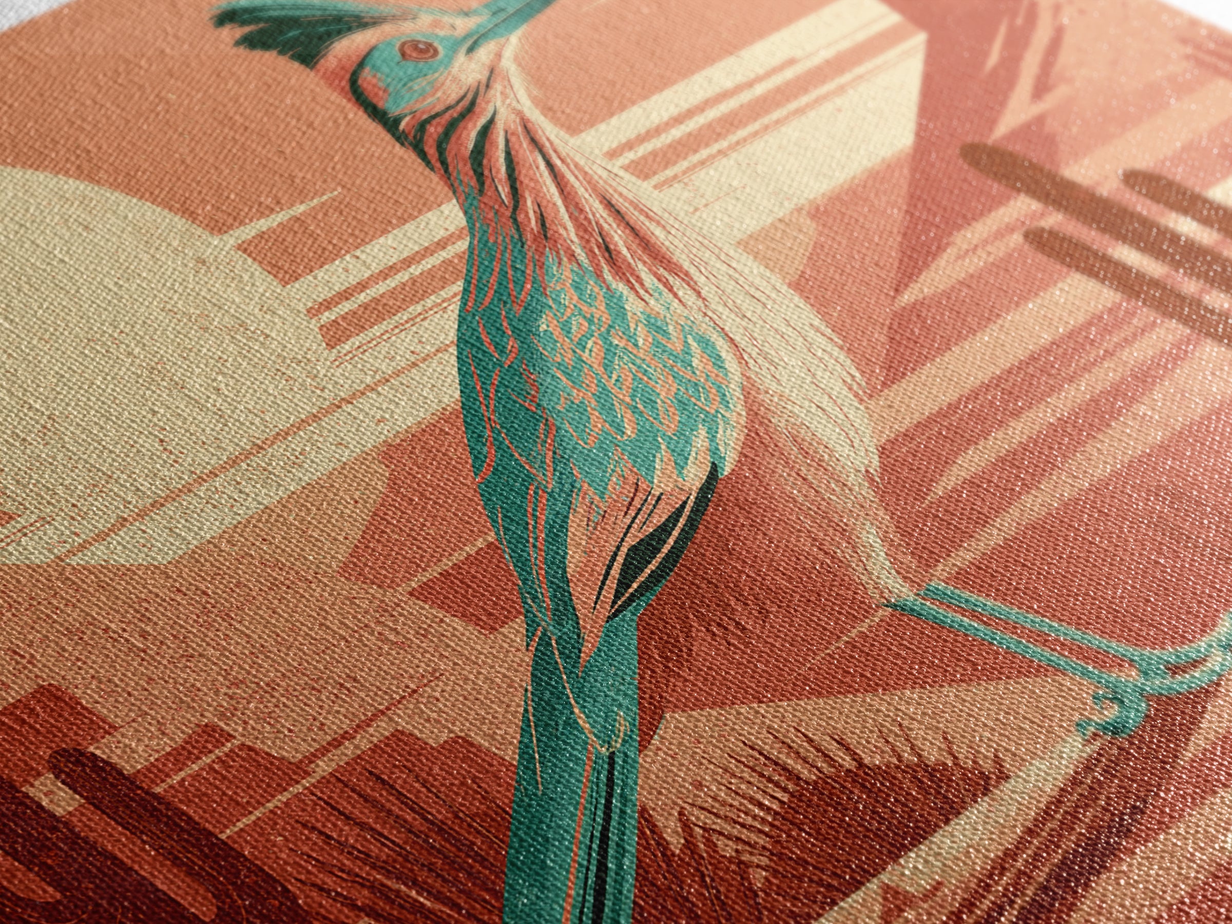 Roadrunner under a Pale Desert Moon Framed Canvas Print, Southwestern Art, Antique Oil Painting, Southwestern Decor, Mesa, SOU-3x2-36