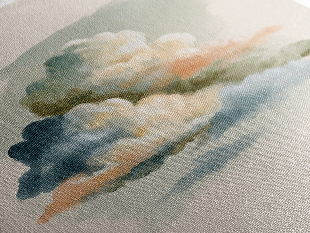 Soft Cloudscape in Cream and Sage Canvas Print, Spa Art, Wildlife Wall Art, Spa Decor, Watercolor Art, Serenity, SPA-1x1-13