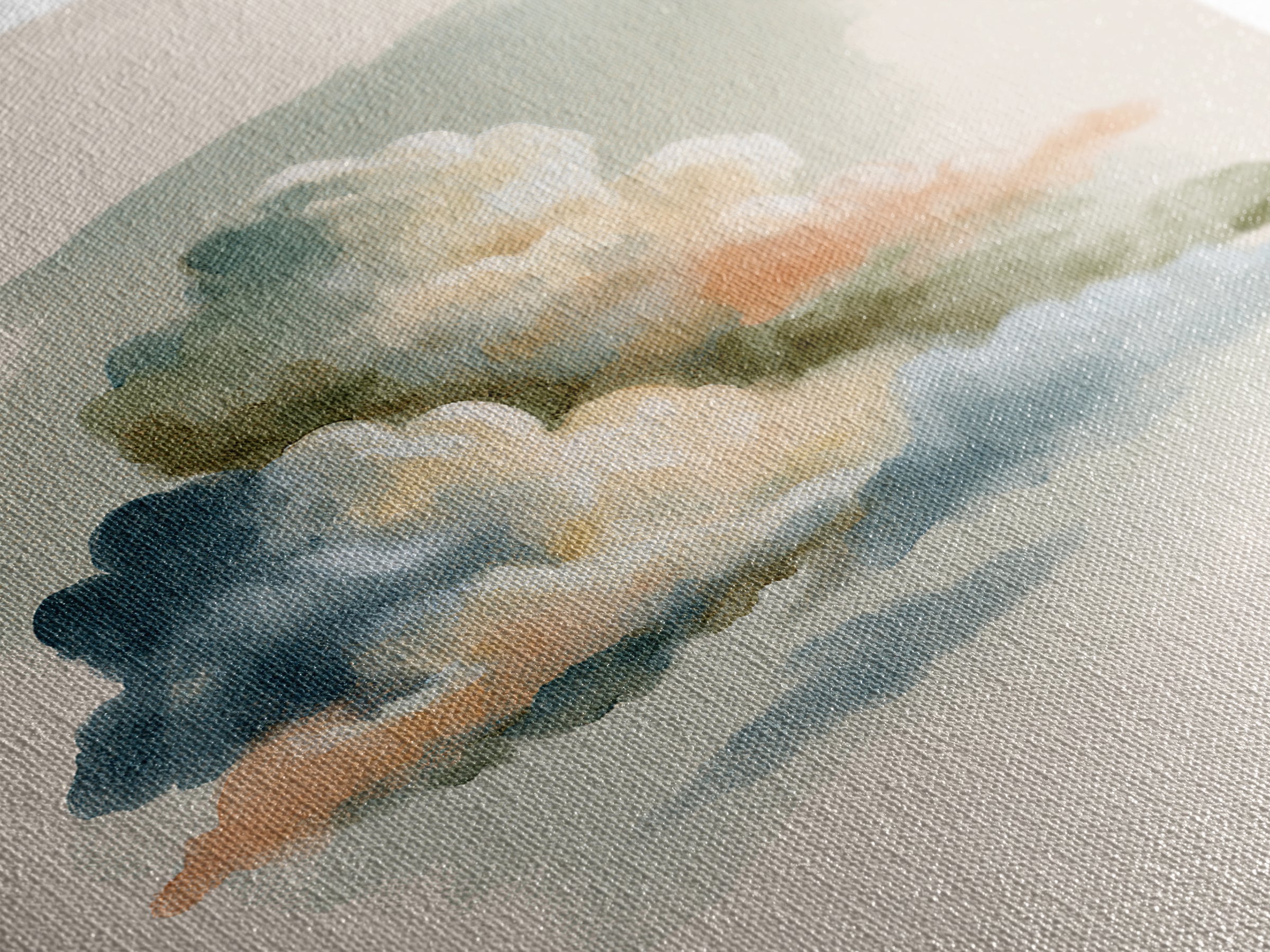 Soft Cloudscape in Cream and Sage Canvas Print, Spa Art, Wildlife Wall Art, Spa Decor, Watercolor Art, Serenity, SPA-1x1-13