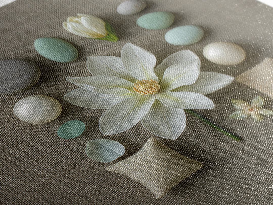 Single White Flower on Linen Ground Canvas Print, Spa Art, Gallery Decor, Spa Decor, Fine Art, Serenity, Wall Art, Home Decor, SPA-1x1-17