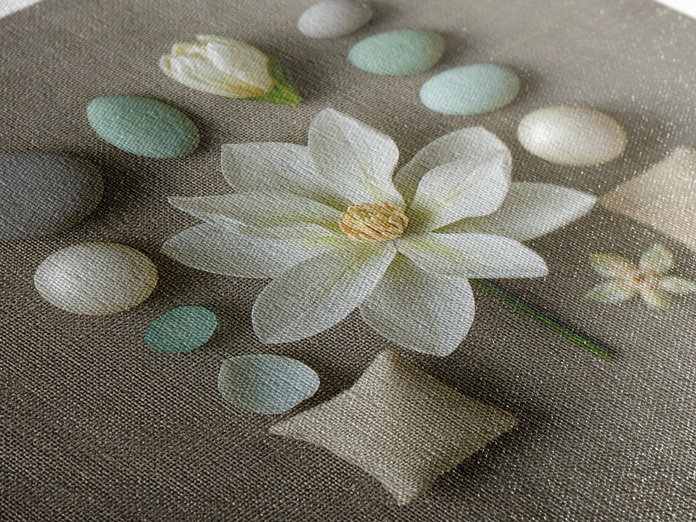 Single White Flower on Linen Ground Canvas Print, Spa Art, Gallery Decor, Spa Decor, Fine Art, Serenity, Wall Art, Home Decor, SPA-1x1-17