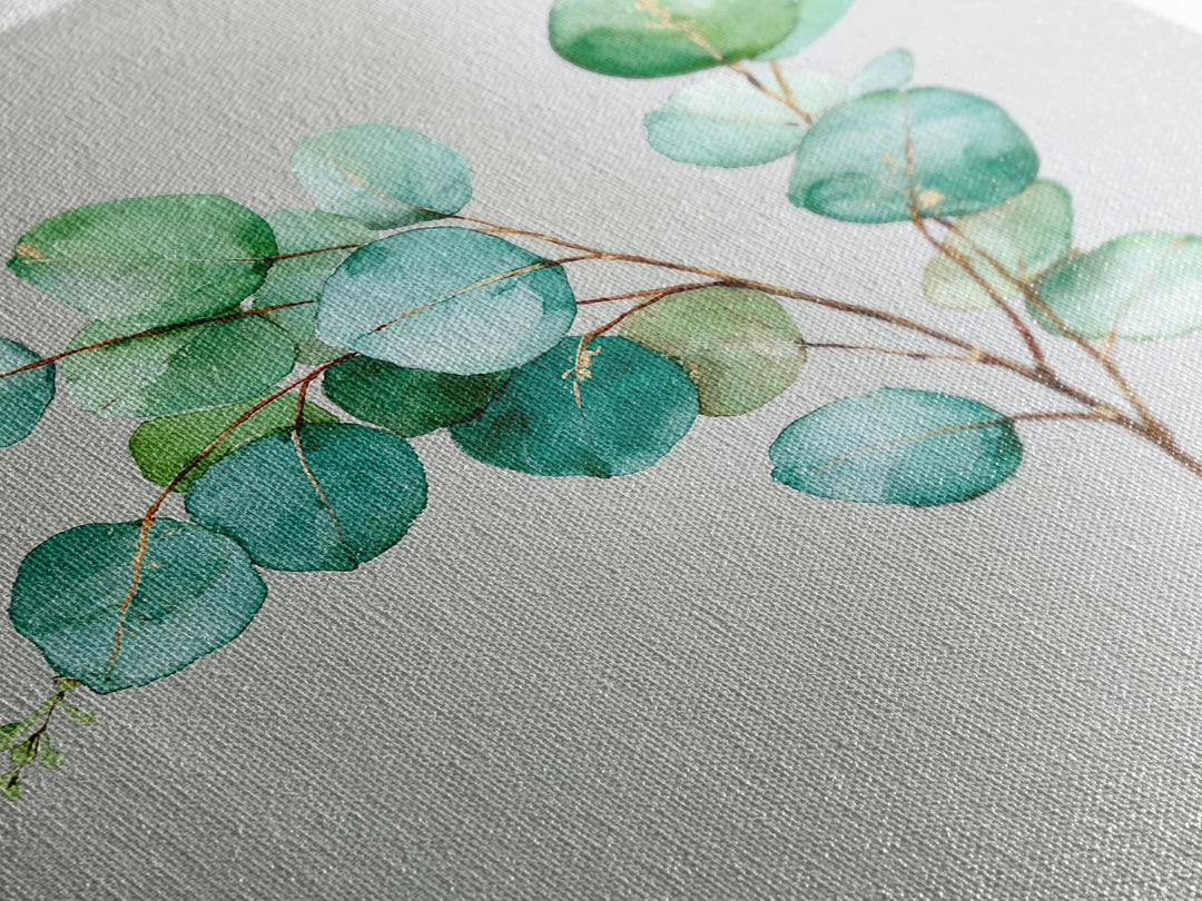 Eucalyptus Branch in Soft Green Watercolor Framed Canvas Print, Spa Art, Fine Art Photography, Spa Decor, Oil Painting, SPA-1x1-27