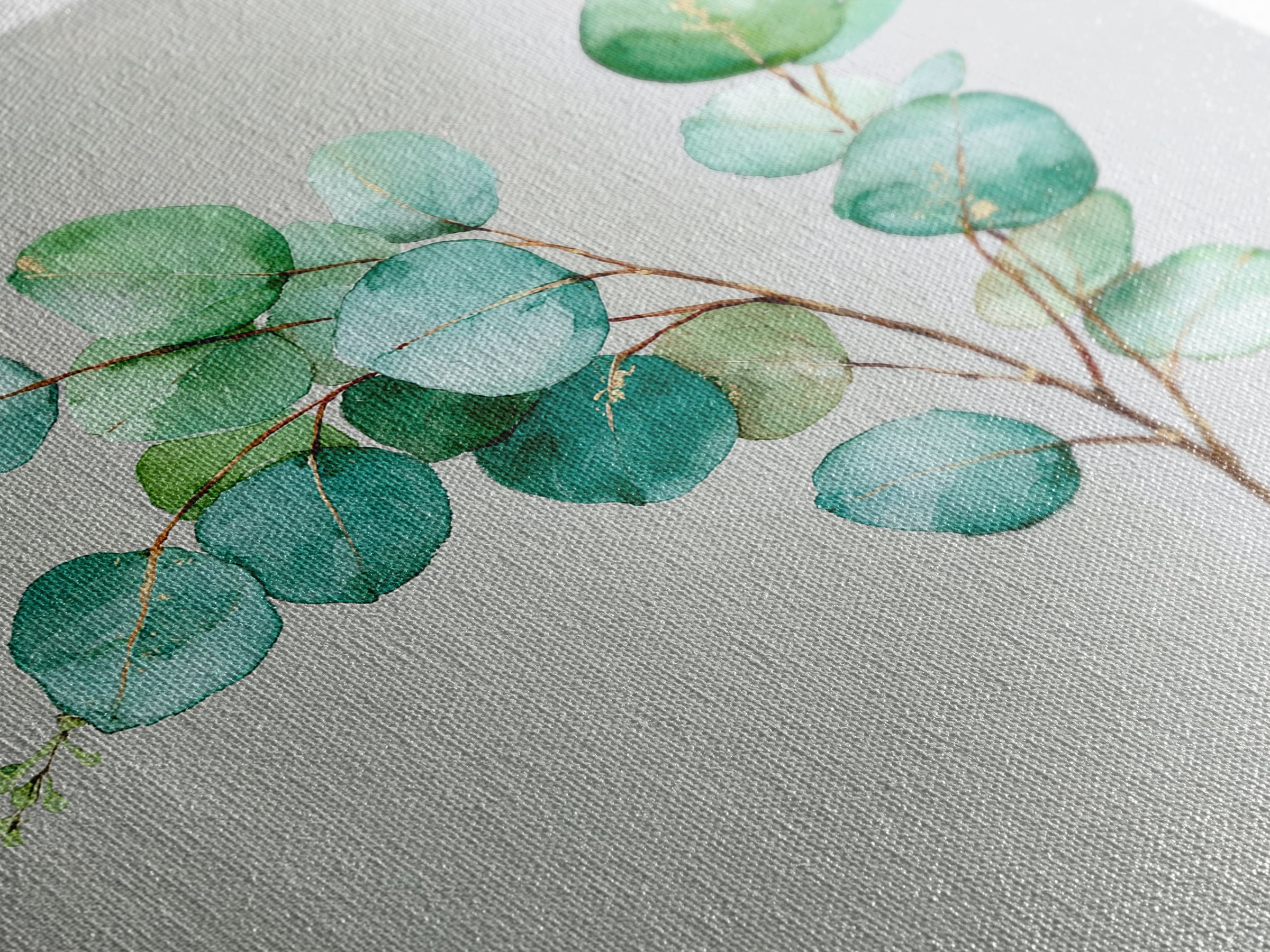 Eucalyptus Branch in Soft Green Watercolor Framed Canvas Print, Spa Art, Fine Art Photography, Spa Decor, Oil Painting, SPA-1x1-27