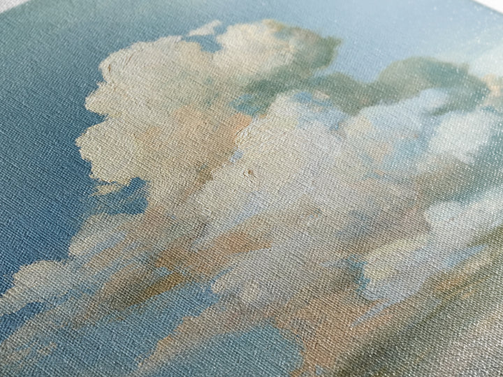 Soft Cloudscape in Cream and Sage Framed Canvas Print, Spa Art, Boho Decor, Spa Decor, Oil Painting, Serenity, Printable Art, SPA-1x1-37