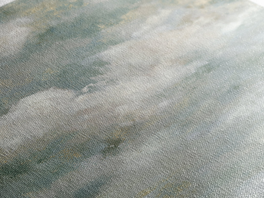 Soft Cloudscape in Cream and Sage Framed Canvas Print, Spa Art, Boho Decor, Spa Decor, Oil Painting, Serenity, Printable Art, SPA-1x1-61