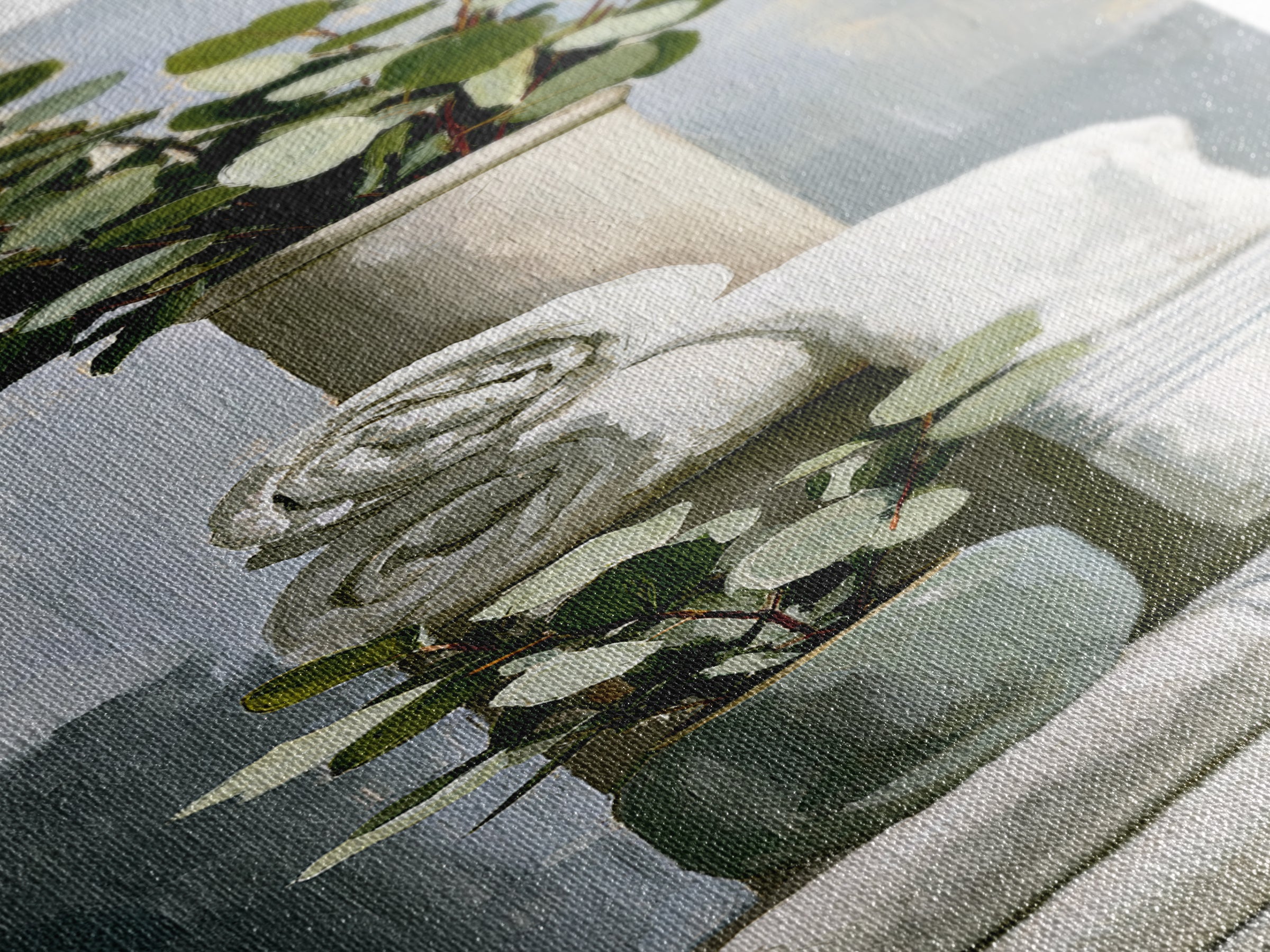 White Towels and Eucalyptus Without Room Context Framed Canvas Print, Spa Art, Wall Art Print, Spa Decor, Fine Art, Serenity, SPA-1x3-36