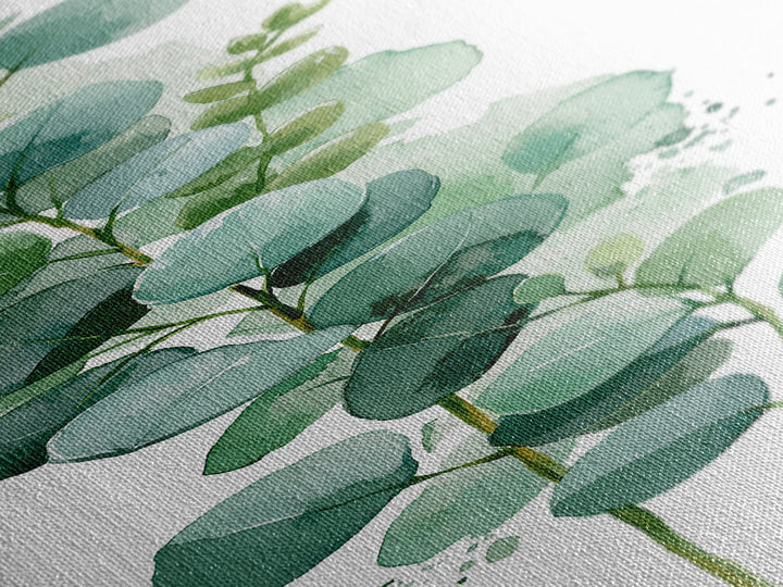 Eucalyptus Branch in Soft Green Watercolor Canvas Print, Spa Art, Fine Art Photography, Spa Decor, Oil Painting, Serenity, SPA-1x3-39
