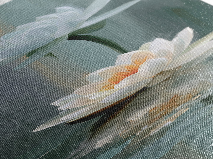 Lotus Flower Floating on Still Pond Canvas Print, Spa Art, Spa, Spa Decor, Oil Painting, Serenity, Teen Girl Room Decor, SPA-1x3-40