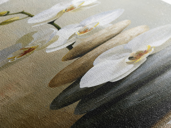 White Orchid on Smooth Gray Stone Canvas Print, Spa Art, Minimalist Decor, Spa Decor, Fine Art, Serenity, Contemporary Art, SPA-1x3-86