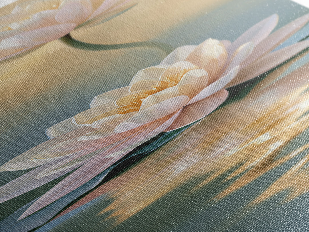 Lotus Flower Floating on Still Pond Canvas Print, Spa Art, Spa Wall Art, Spa Decor, Watercolor Art, Serenity, SPA-1x3-88