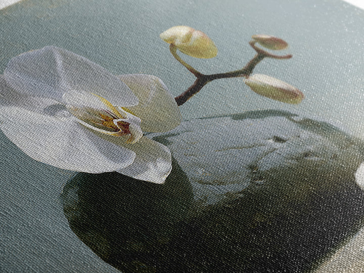 White Orchid on Smooth Gray Stone Canvas Print, Spa Art, Room Decor, Spa Decor, Serenity, Nature Prints, Travel Poster, SPA-2x1-22