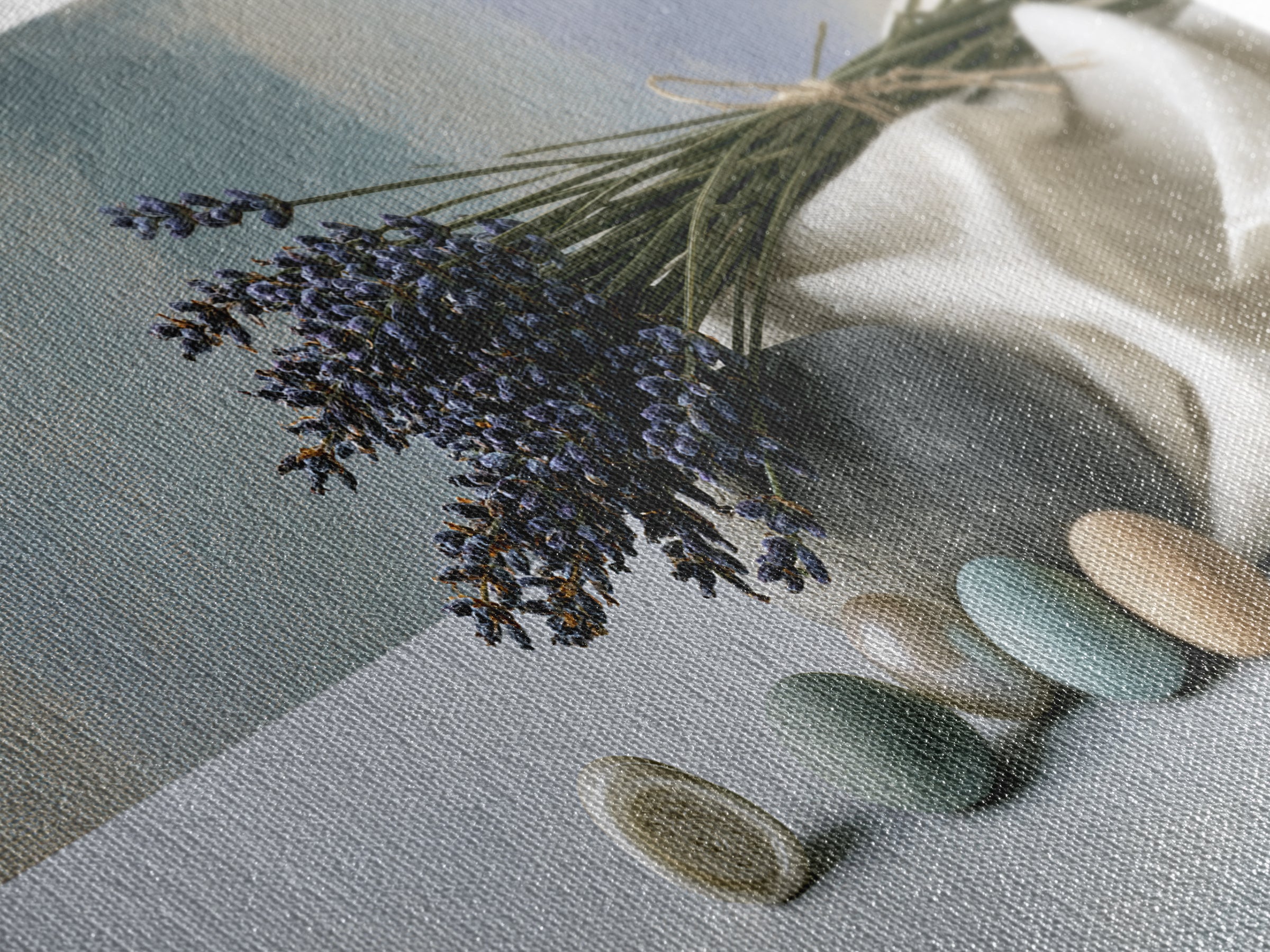 Lavender Bundle with Soft Shadow Framed Canvas Print, Spa Art, Boho Decor, Spa Decor, Oil Painting, Serenity, Printable Art, SPA-2x1-27