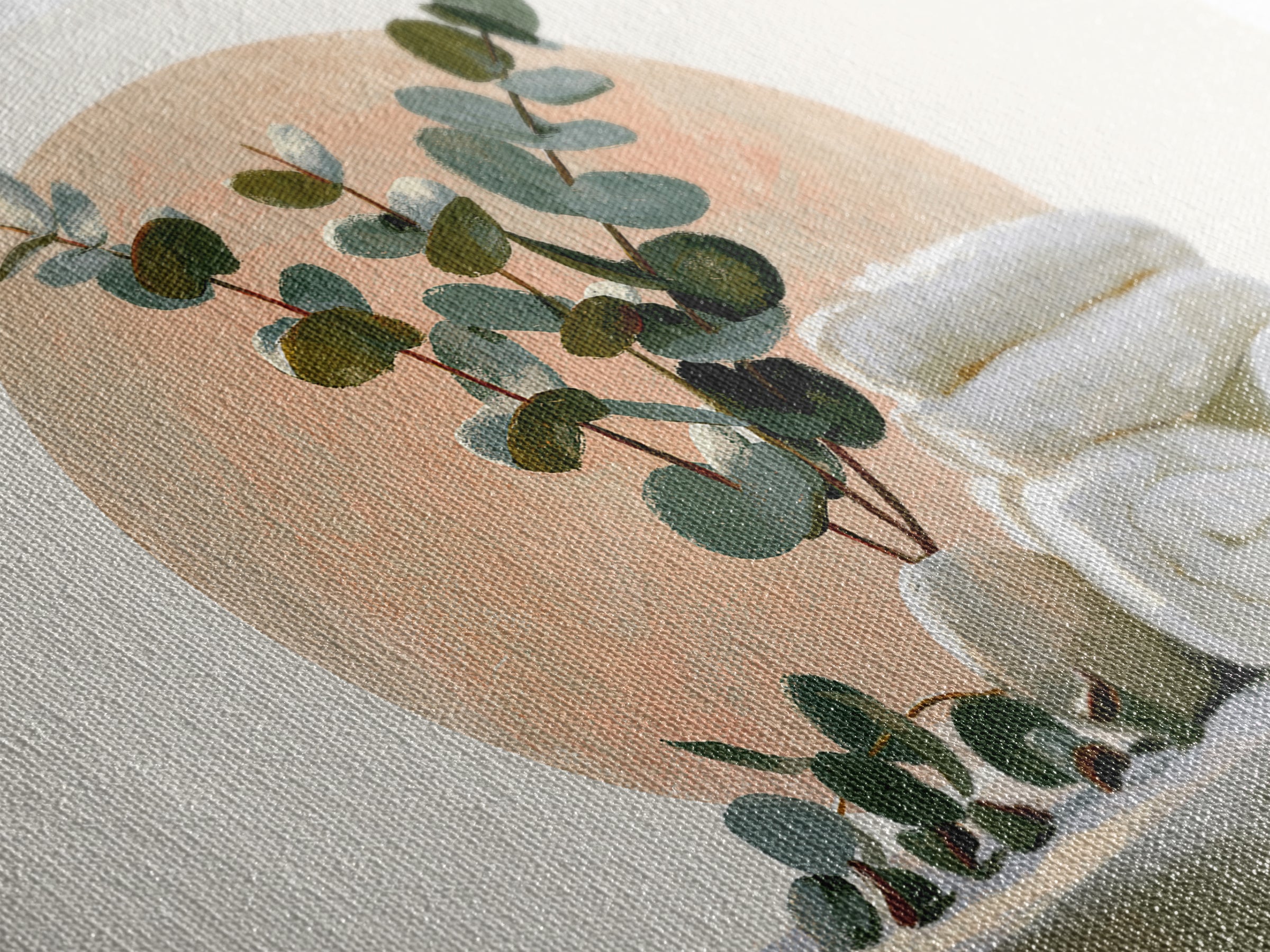 White Towels and Eucalyptus Without Room Context Canvas Print, Spa Art, Textured Painting, Spa Decor, Abstract Art, Serenity, SPA-2x1-44
