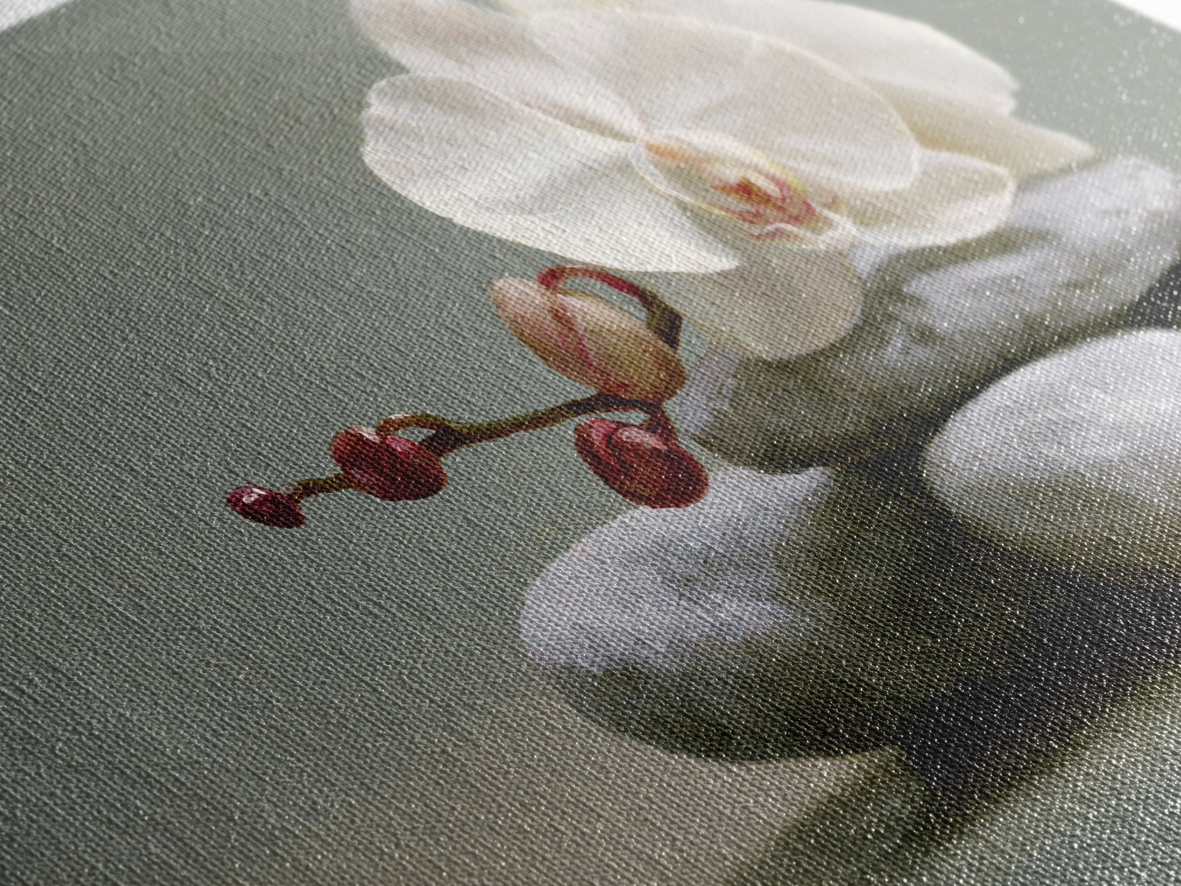 White Orchid on Smooth Gray Stone Framed Canvas Print, Spa Art, Art, Spa Decor, Serenity, Abstract Print, Minimalist Art, SPA-2x1-46
