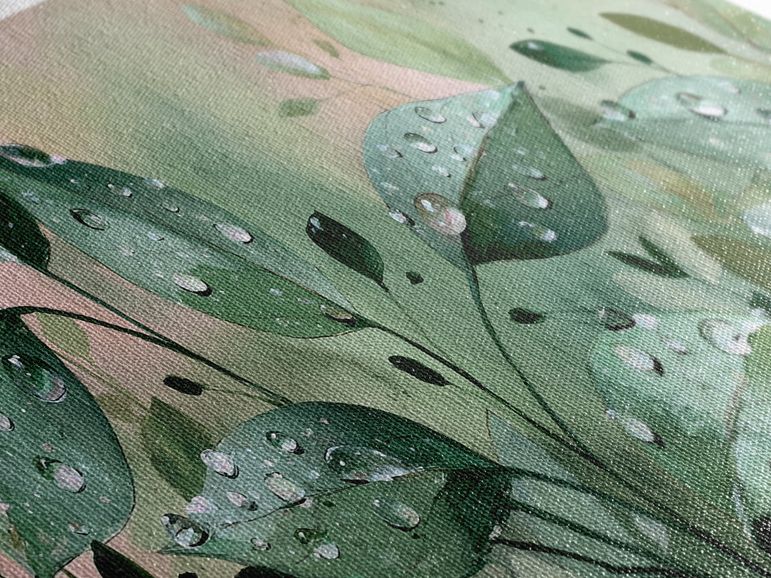 Rain on Leaves Framed Canvas Print, Spa Art, Black Woman Art, Spa Decor, Oil Painting, Serenity, Modern Home Decor, SPA-2x1-60