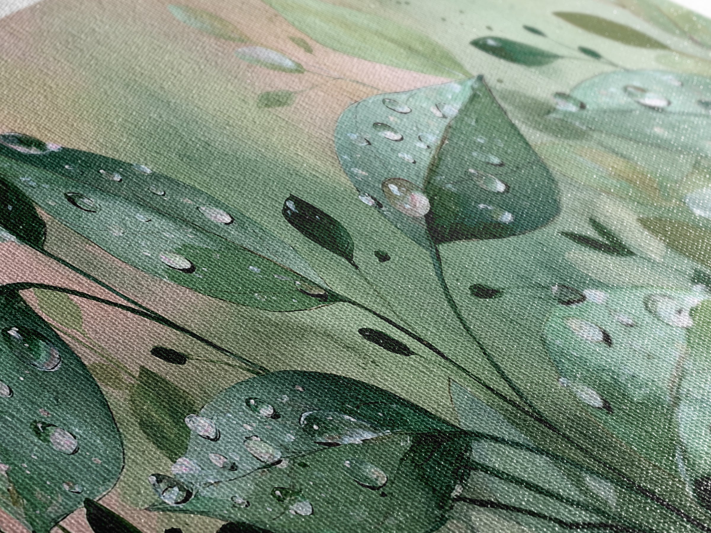 Rain on Leaves Framed Canvas Print, Spa Art, Black Woman Art, Spa Decor, Oil Painting, Serenity, Modern Home Decor, SPA-2x1-60
