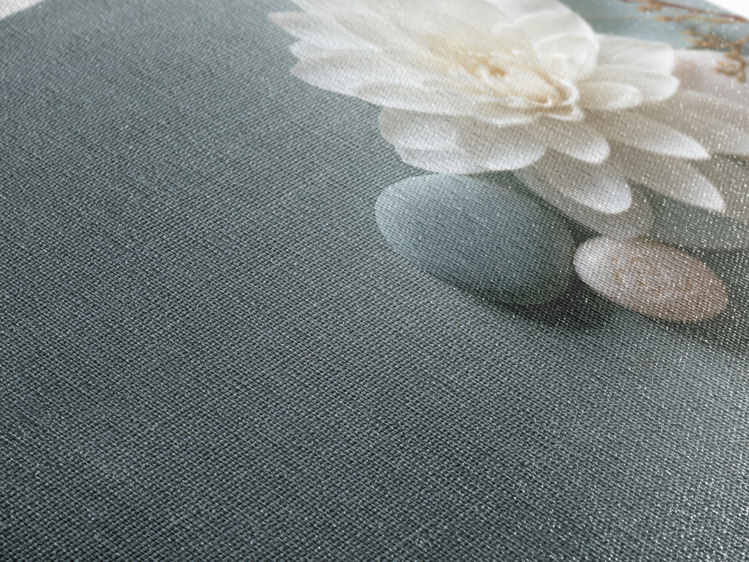 Single White Flower on Linen Ground Canvas Print, Spa Art, Abstract, Spa Decor, Fine Art, Serenity, City Art, Spa Wall Art, SPA-2x1-61