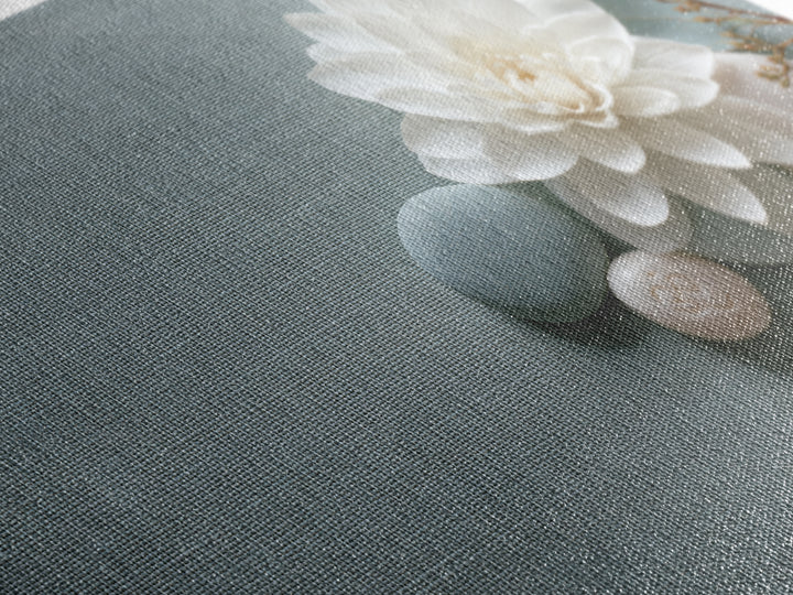 Single White Flower on Linen Ground Canvas Print, Spa Art, Abstract, Spa Decor, Fine Art, Serenity, City Art, Spa Wall Art, SPA-2x1-61