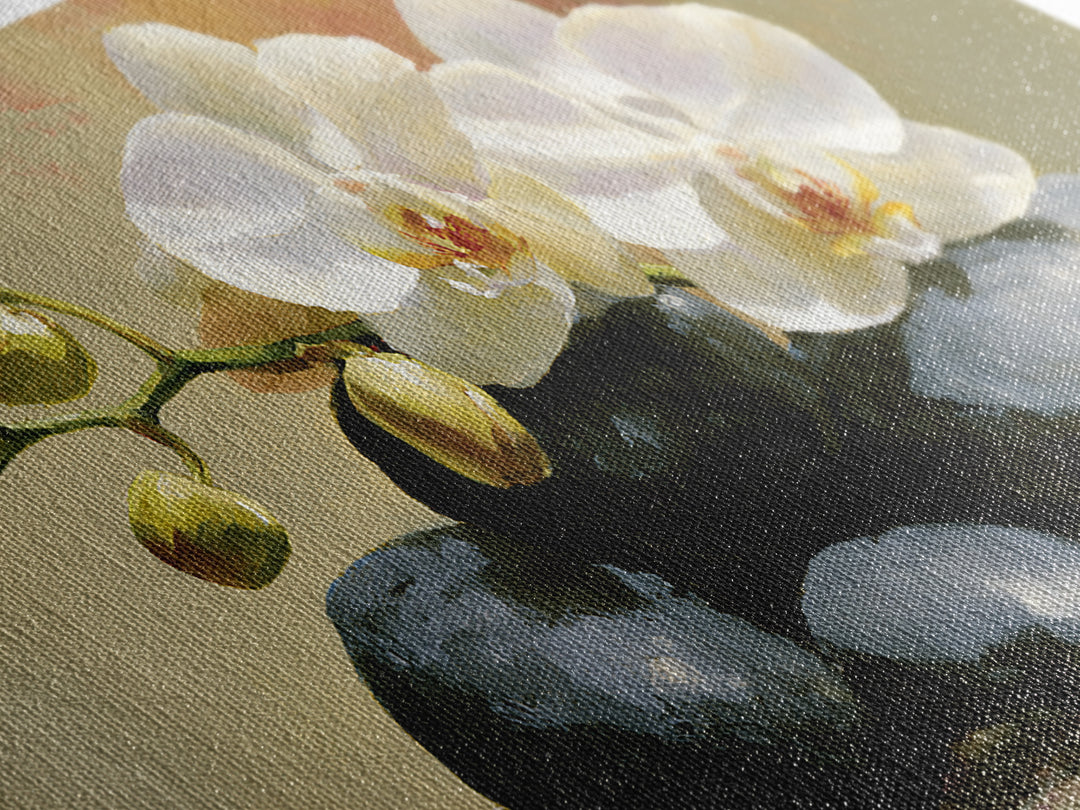 White Orchid on Smooth Gray Stone Canvas Print, Spa Art, Botanical Art, Spa Decor, Fine Art, Serenity, Fashion Wall Art, SPA-2x1-70
