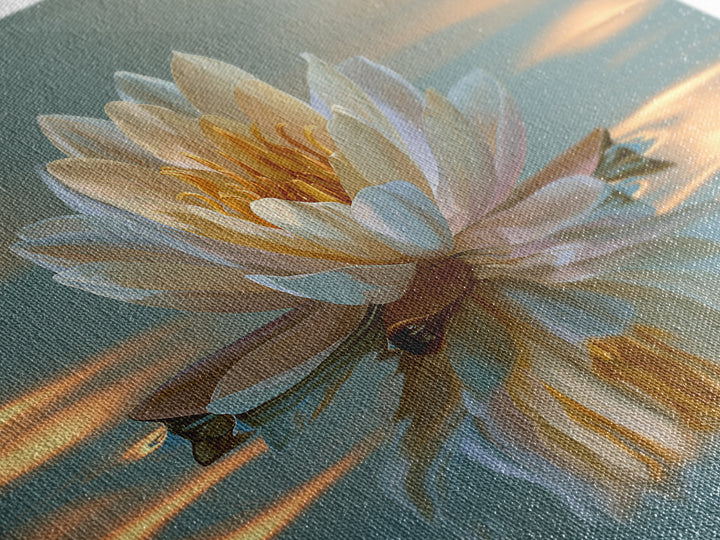 Lotus Flower Floating on Still Pond Framed Canvas Print, Spa Art, Travel Poster, Spa Decor, Watercolor Art, Serenity, SPA-2x1-72