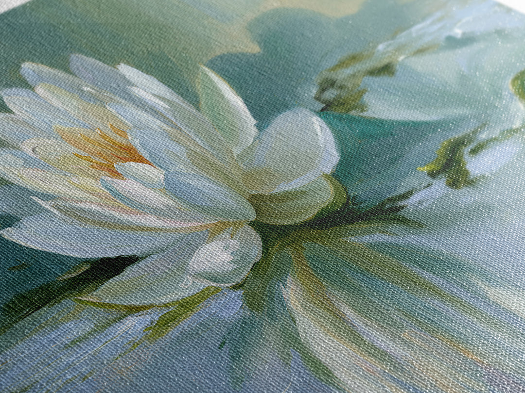 Lotus Flower Floating on Still Pond Framed Canvas Print, Spa Art, Dog Groomer Gifts, Spa Decor, Serenity, Fine Art Print, SPA-2x1-96