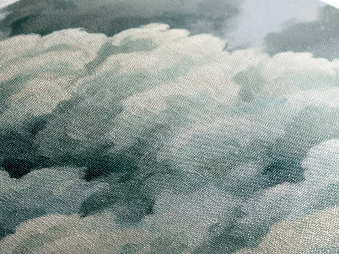 Soft Cloudscape in Cream and Sage Framed Canvas Print, Spa Art, Black Woman Art, Spa Decor, Oil Painting, Serenity, SPA-2x3-21