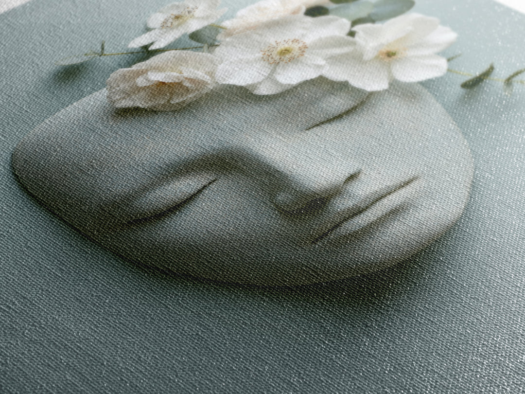 Minimal Face with Closed Eyes and Flowers Canvas Print, Spa Art, Home Decor, Spa Decor, Fine Art, Serenity, Dog Wall Art, SPA-2x3-27